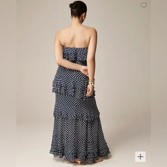Jcrew long maxi polka dot ruffle strapless dress - Picture 2 of 3